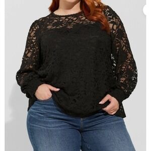 NEW Torrid Black Lace Stretch Lined Long Gathered Sleeve Tunic Top Dark‎ Romance